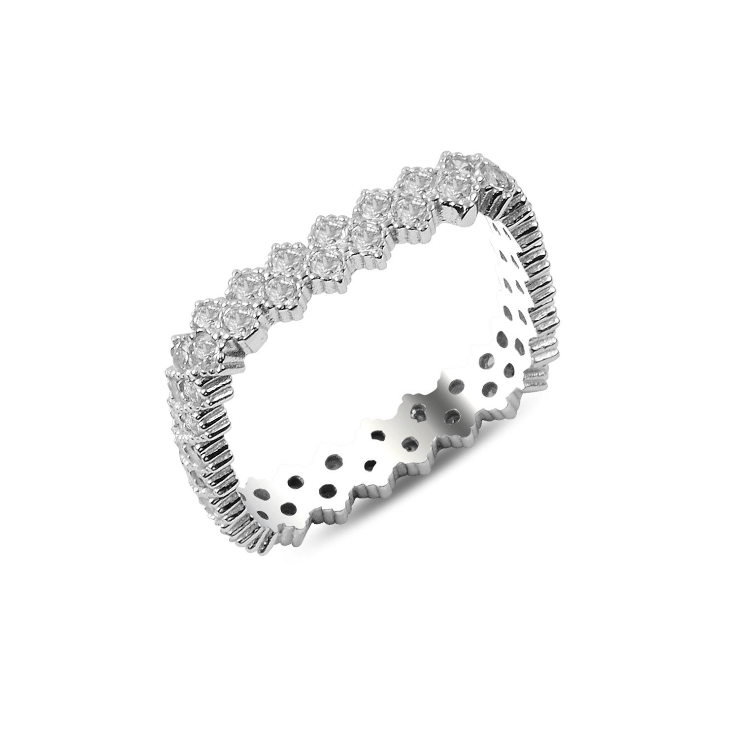 Bague carrée à 2 rangées CZ